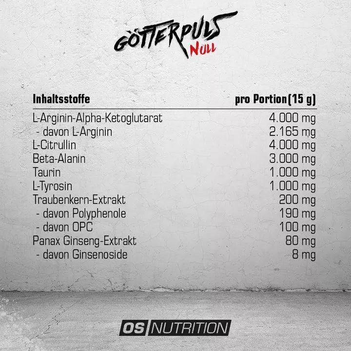 OS Nutrition Götterpuls® NULL Pre Workout Booster 300g STIM FREE